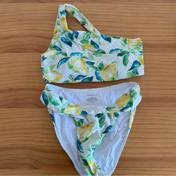 summersalt Lemon Yellow One-Shoulder Bikini - White, Yellow, Green - Picture 3 of 4